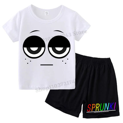 2pcs Sprunki T-shirt Shorts Set for Children Anime Cartoon Fashion Short Sleeved Shirt Pants Suit Boys Girls Summer Kawaii Suits