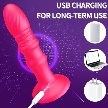 3-in-1 Prostate Massager, App-Controlled, Retractable, Vibrating, Plug-In, Suction Cup Dildo, Adult Sex Toy