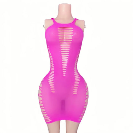 Women Tight Night Club Hollow Out Mesh Dress Sexy Fashion V Neck Embroidery Sleeveless Short Stretch Bodycon Dresses Nightdress