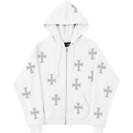 Rhinestone Full Zip Hoodie Goth Sweatshirt Pull Long Sleeve Black Hoodies Y2k Fashion Men's Women's Sport Jackets Coats New 2023
