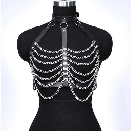 Women Sexy Chain Harness belt Bra Body Chest Harness Corset Leather Lingerie Bondage Lingerie Gothic Fetish Clothing