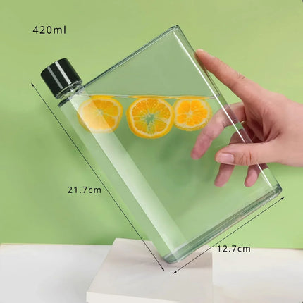 1pc Portable Clear Reusable Slim Flat Water Bottle 420ml Transparent Cup for School Sports Travel Drinkware