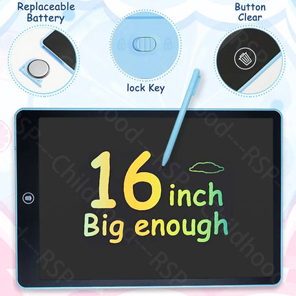16 Inch LCD Writing Tablet Color Drawing Board Electronic Blackboard Doodle Handwriting Tablet Education Toys Kids Perfect Gifts