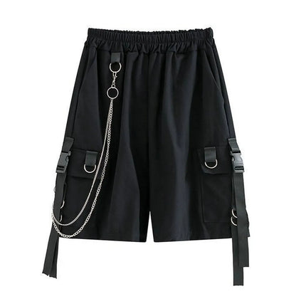 2026 Black Shorts With Chain Summer Casual Fashion Boardshort Bermuda Male Drawstring Elastic Waist With Chain Beach Shorts Men