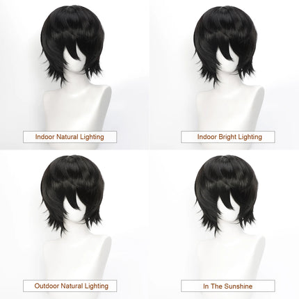 Cospaly Wigs Unisex Anime Wig 12cm/ 4.7 Inch Short Hair Wig Universal Costume Synthetic Wig with Bangs + Cap,for Party Festivals