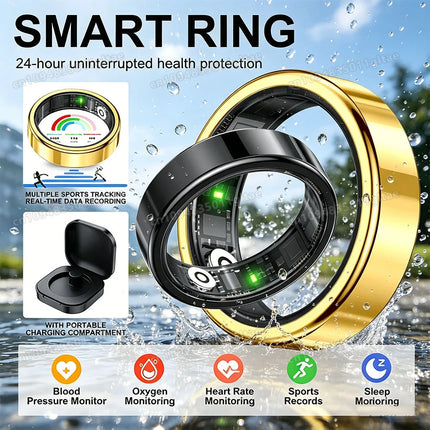 R10 Smart Ring with Charging Box Men Women Health Sleep Blood Pressure Heart Rate Monitor IP68 5ATM Waterproof Multi-sport Modes