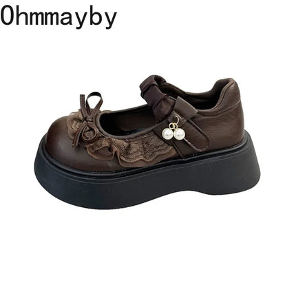 2026 Spring Autumn Height Increase Women Mary Jane Shoes Concise Butterfly-knot Single Shoes Ladies Elegant Dress Leather Pumps
