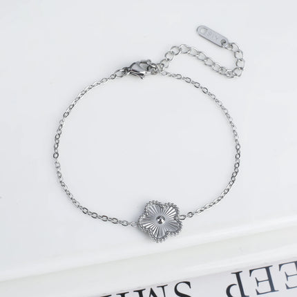 Metal Laser Five Leaf Flower Bracelet Necklace Earrings Jewelry Set Classic For Woman Stainless Steel Jewelry Daily Wear Clover