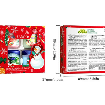 Christmas Gift Box,Lip Balm 4PCS/box Lip Makeup Set, Durable Moisturizer, Christmas Women's Gift Nourishing Lipstick Skin Care