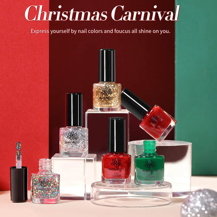 BORN PRETTY 6 Bottles Christmas Carnival Nail Polish Set 6ml Red Green Glitter Natural Air Dry Nail Art Varnish DIY Manicure