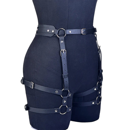 Women Pu Leather Butt Harness Belt Goth Pu Leather Garter Belt Harness Punk Thigh Harness Belt Rave Outfit Belts