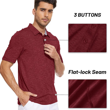 TACVASEN Summer Polo T-shirts Mens Casual Short Sleeve Shirts 3 Buttons Down Quick Dry Breathable Golf Fishing Pullover Workwear