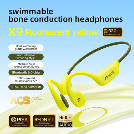 POLVCDG X9 Bone Conduction Earphones IPX8 Waterproof Open Swimming Earphones 32G Ear Hanging Earphones Tennis Running Cycling