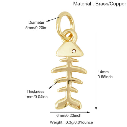 Enamel Fish Bone Squid Marine Sea Dalphin Charm Pendant,18K Real Gold Silver Plated Zircon Jewelry Finding Supplies S87 S75