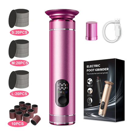 Aluminum Alloy  2 in 1 ElectricFoot Callus Remover with 60pcs Sandpaper Discs, Adjustable Foot File Nail Polisher With Gift Box