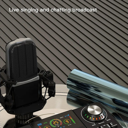 Audio Mixer, Live Sound Card with DJ Mixer Effects & Voice Changer, Sound Board with RGB, Music Recording Equipment