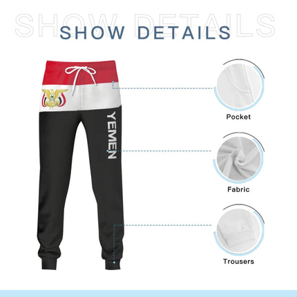 Mens Sweatpants Yemen Flag Pants with Pockets Joggers Soccer Football Multifunction Sports Sweat With Drawstring