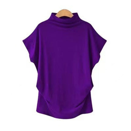 Ladies' New Trendy Fashion Solid Color Soft Turtleneck Top High-End Basic Daily Commute Thin Short Sleeve Pleated Clothing