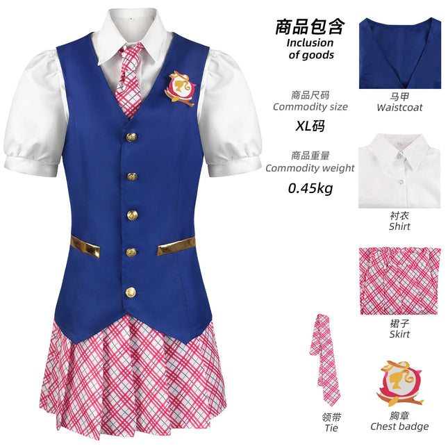 Charm Princess Movies Cosplay Costumes Women Beauty Queen Outfit Girls School Uniform Blue Vest Skirts Halloween Carnival Suit