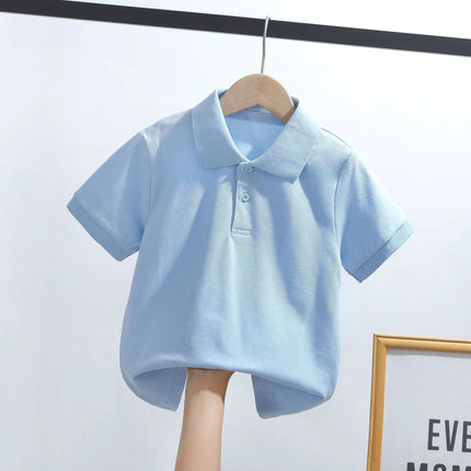 Children's polo shirt, short sleeved, elementary school uniform, summer, middle-aged, adult size, white collar T-shirt, school o