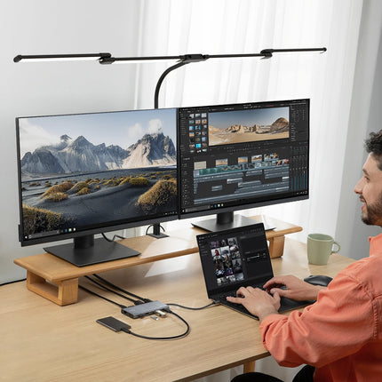 2-Headed LED Desk Lamp for Office Home Eye-Caring Architect Lamp with Clamp USB 3 Color Flexible Adjustable Lighting Table Lamp