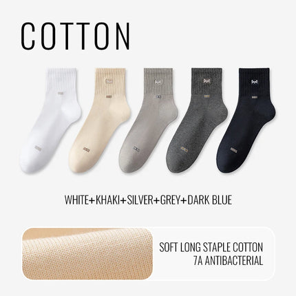 MiiOW 100% Pure Cotton Socks Men Business Dress Long Sock Black White Breathable Sport Sock Antibacterial Anti Odor Crew Socks