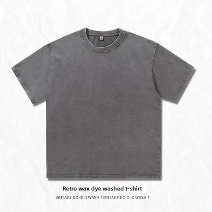 Washed Pure Cotton Short Sleeve Crew Neck Casual T-shirt Vintage Customizable Logo Men's Fashion All Seasons round Neck Top