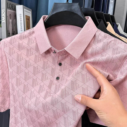 Men's Luxury Summer Short-Sleeved Polo Shirt Best Seller Jacquard Lapel Cool T-Shirt Ventilated Light Thin Leisure Men's Clothing Top