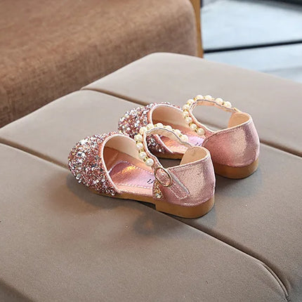 Summer Girls Shoes Bead Mary Janes Flats Fling Princess Shoes Baby Dance Shoes Kids Sandals Children Wedding Shoes Gold