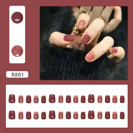 Thousands Stars 24 Pcs Press on Nails Pink Nail Polish Glossy Artificial Finger Manicure Reusable False Nails for Women