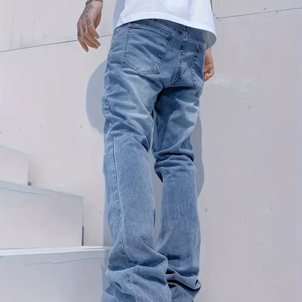 Men's Streetwear Slim Flared Jeans, Y2K Minimalist Washed Denim, Versatile Casual Pants for All Seasons.