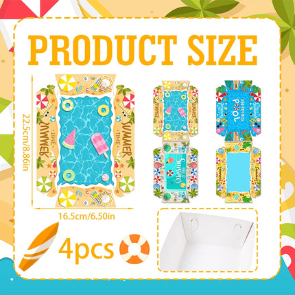 4/8/12pcs Hawaiian Party Mini Snack Trays Summer Beach Pool Print Paper Food Trays Tropical Hawaii Theme Birthday Party Decor
