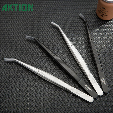 AKTION Professional Anti-Static Tweezers Precision Curved Tip German Steel Tools for Electronics Repair/Jewelry Making/Resin Art