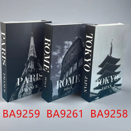 3Pcs/Set Luxury Fake Book Storage Box Fashion Decorative Books Design Coffee Table Bedroom Shelf Islam Home Decor New York Paris