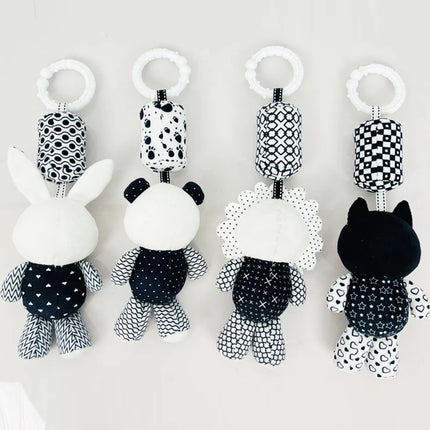 Stroller Bed Crib Hanging Bell Plush Doll Baby Infant Rattles Newborn Black White Visual Grab Ability Training Toy for Bebe Gift