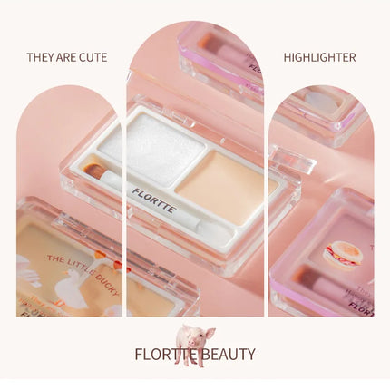 Flortte 2-color Double Texture Cream Highlighter Powder Matte Glossy Diamond Glitter Contour Brighten Palette Face Makeup Beauty