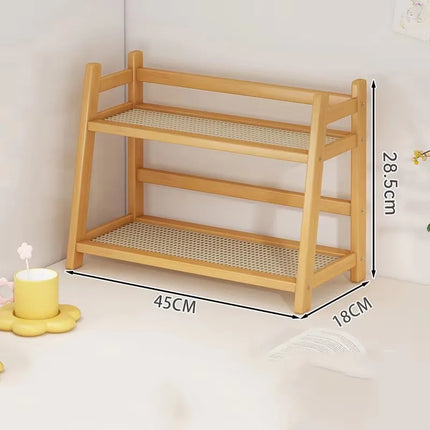 2 Layer Spice Caddy Shelf Bamboo Kitchen Storage Rack Desktop Cabinet Organizer Display Rack Coffee Bar Counter Shelf Cup Holder