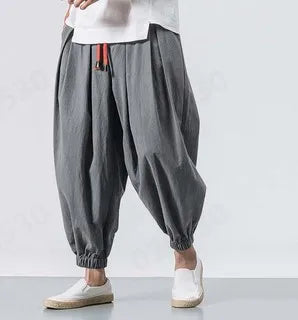 2025 New Trendy Men Harem Pants Loose Oversized Style Cotton and Linen High Quality Jogger Sweatpants Casual Male Trousers