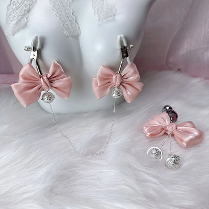 Pink Streamer Bow Anal Plug Nipple Clip BDSM Cosplay Cuet Buttplug Dildo Vaginal Anal Stimulation Sex Toy for Women Adult Game