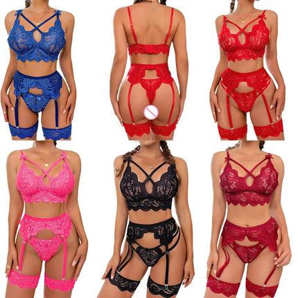 6 Styles Lace Woman Lingerie Adjustable Bra And Panty Garters 3pcsTransparent Thin Underwear Set Sexy Delicate Bra Hot Exoti Set