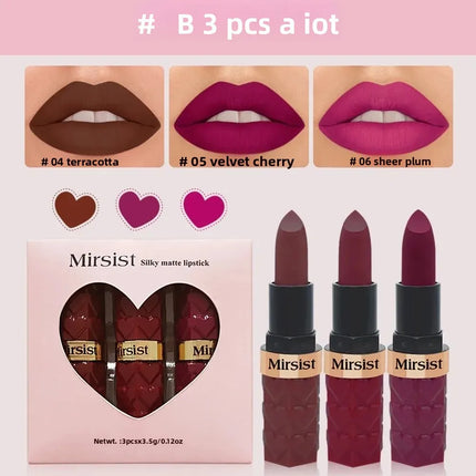 3PCS Matte Velvet Lipstick Set Waterproof Long Lasting Non Fade Moisturizing Lip Gloss Not Stick Cup
