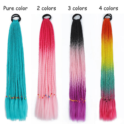 AZQUEEN Synthetic Rainbow Color Braided Ponytail For Girls Hair Elastic Rubber Band 60CM Braid Pony Tail Hair Extensions