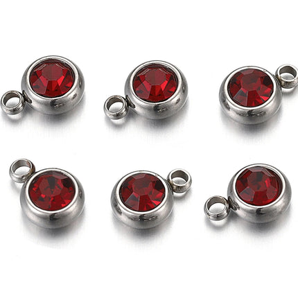 20pcs/lot 6mm Crystal Stainless Steel Rhinestone Charms Birthstone Pendants for Jewelry Making DIY Necklace Bracelet Accessories