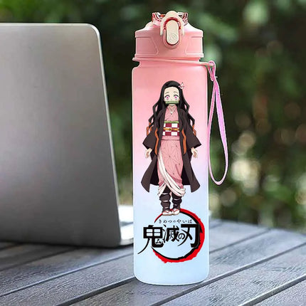 Demon Slayer  Straw Cup 750ML Children's Large Capacity Portable Kamado Nezuko Sports Plastic Bottle Anime Gradient Drinking