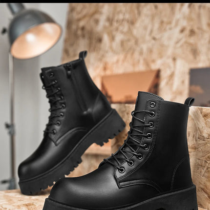 Couple's casual boots four season men's and women's high top leather boots fashion thick soled non slip plus size outdoor boots