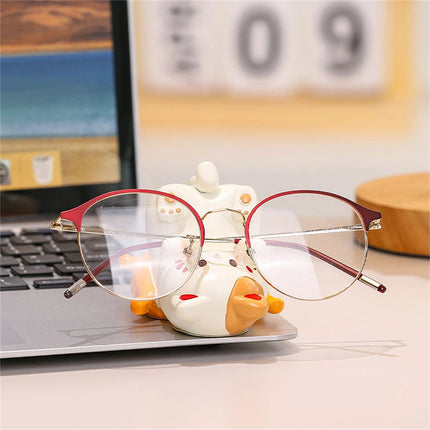 Cute Cartoon Cat Desktop Ornaments Phone Stand Creative Desk Decor for Office Home Kawaii Cat Glasses Storage Holder
