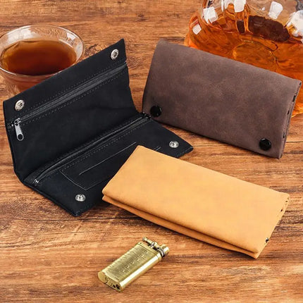 (Ce14)Frosted Leather Hand Cigarette Bag Foldable Storage Bag Handmade Tobacco Lighter Pouch Tobacco Moisturizing Bag