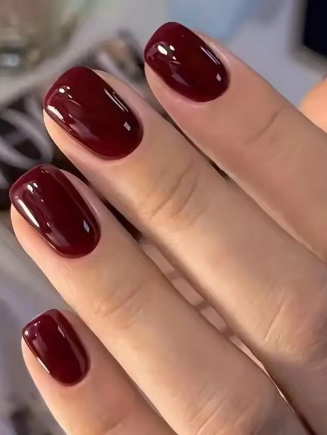 24Pcs French Tip Handmade Press On Nails Minimalist Solid Color Fake Nails Short Square Full Cover Press On Nail Tips With Glue