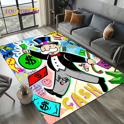 3D Rich Man Game Monopoly Dollar Cartoon Carpet Rug for Living Room Bedroom Home Sofa Decoration Kid Area Rug Non-slip Floor Mat