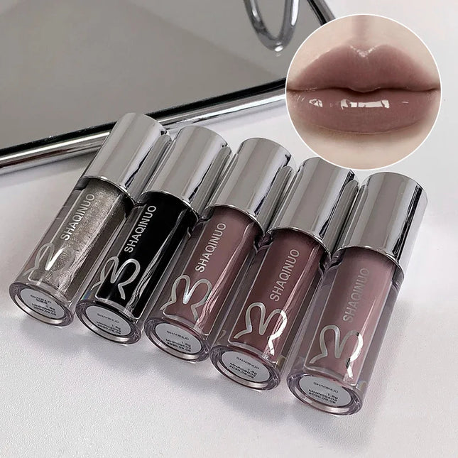 Shachi Nuo Color Lip Oil Gloss, Water Mirror Effect, Moisturizing, Soothing, Long-Lasting Hydration, Tone-Up, Color, Pure White Skin Effect, 5 Colors Available, Essential Item for Autumn and Winter